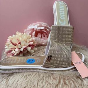 Juicy Couture rhinestone sparkly rose gold slides size 10